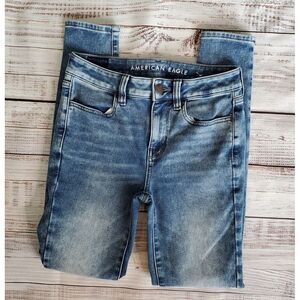 Sz 2 American Eagle Jeans Hi Rise Jegging Acid Light Wash Womens Stretch